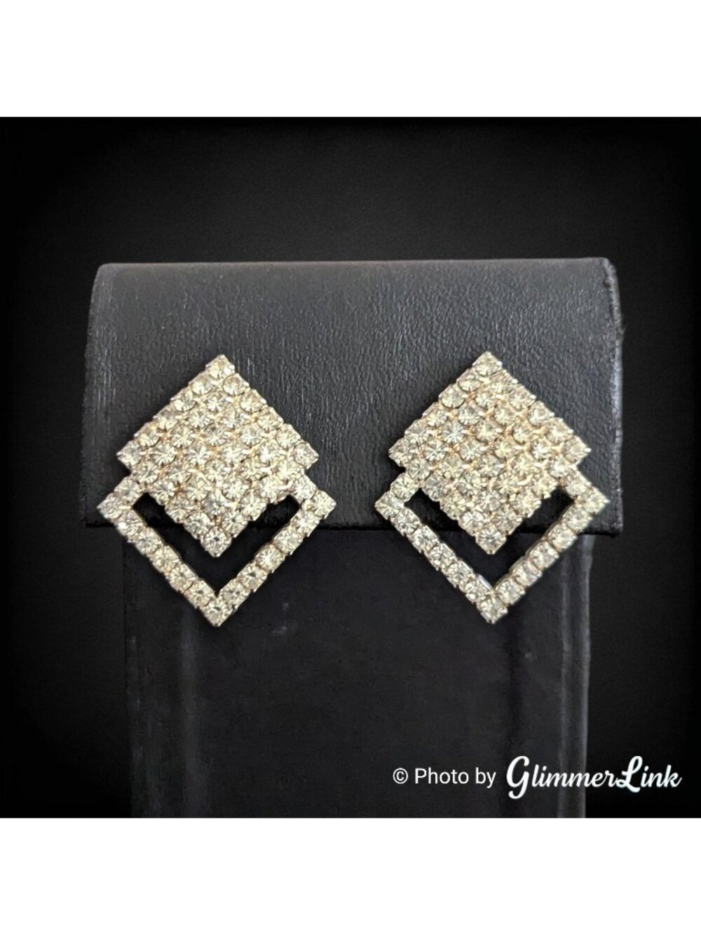Vintage 1970s Rhinestone Clip On Earrings Art Deco Revival Statement Jewelry